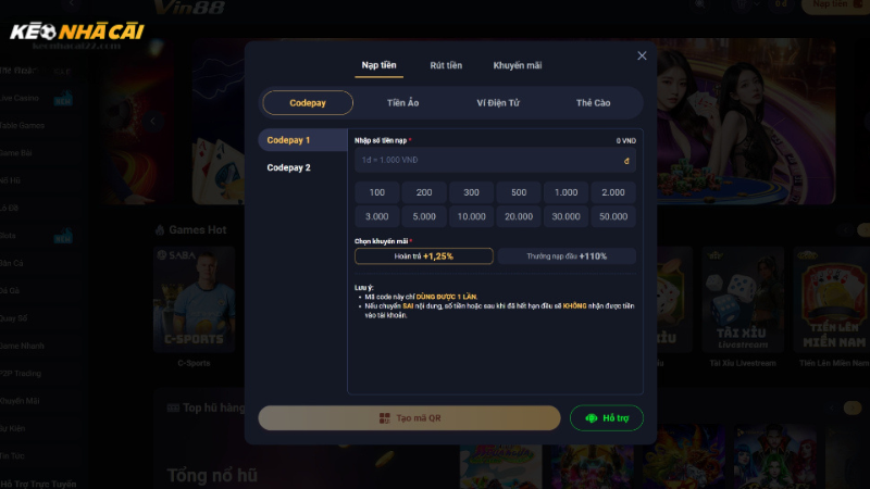Các phương thức nạp tiền phổ biến