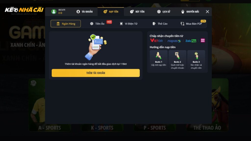 Hướng dẫn nạp tiền vào 11Bet