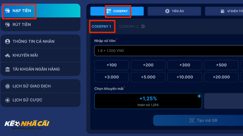 Hướng dẫn nạp tiền vào Fabet